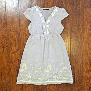 Samlin Ladies Beige Dress with White Flowers with lining - Size Small